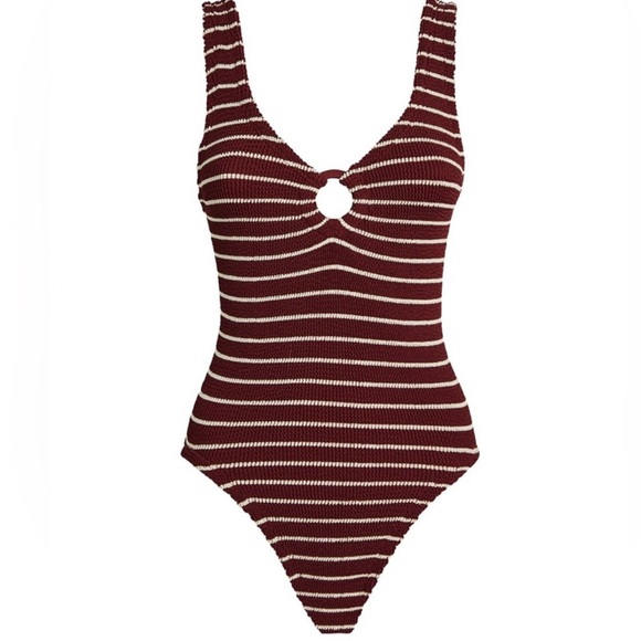 NWT hunza g striped celine swimsuit in wine/white - Picture 9 of 9